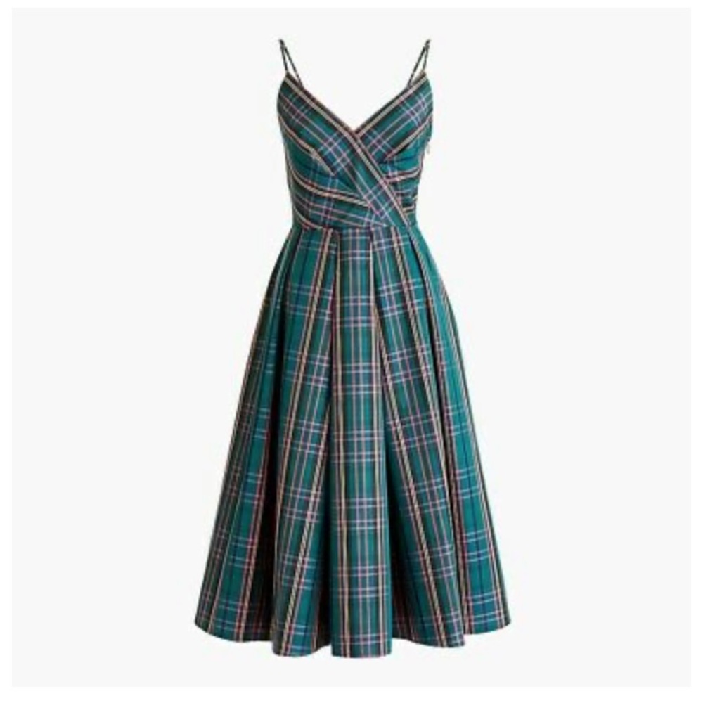 Grean and pink tartan plaid a-line J.crew dress.